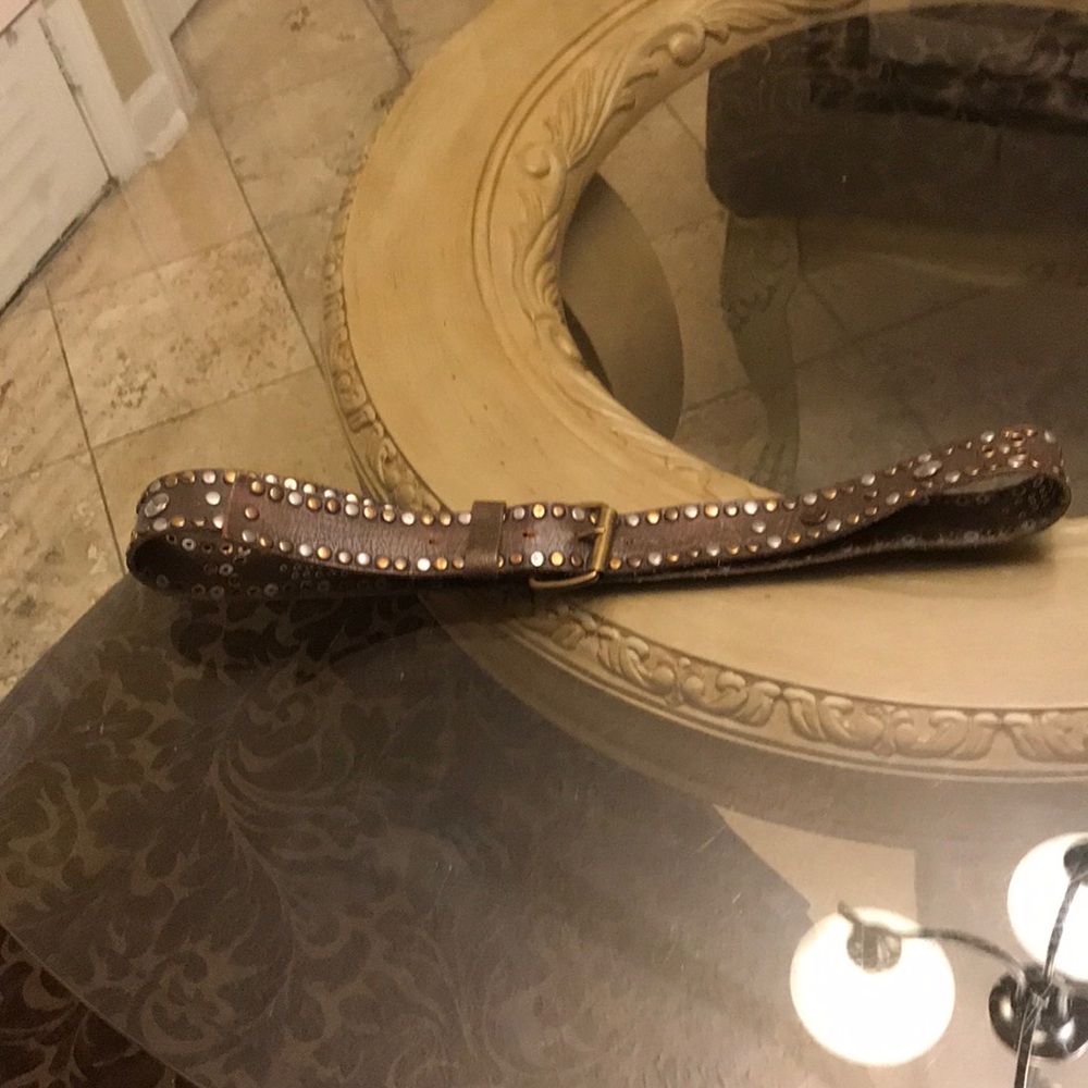 Genuine leather brown studded belt
